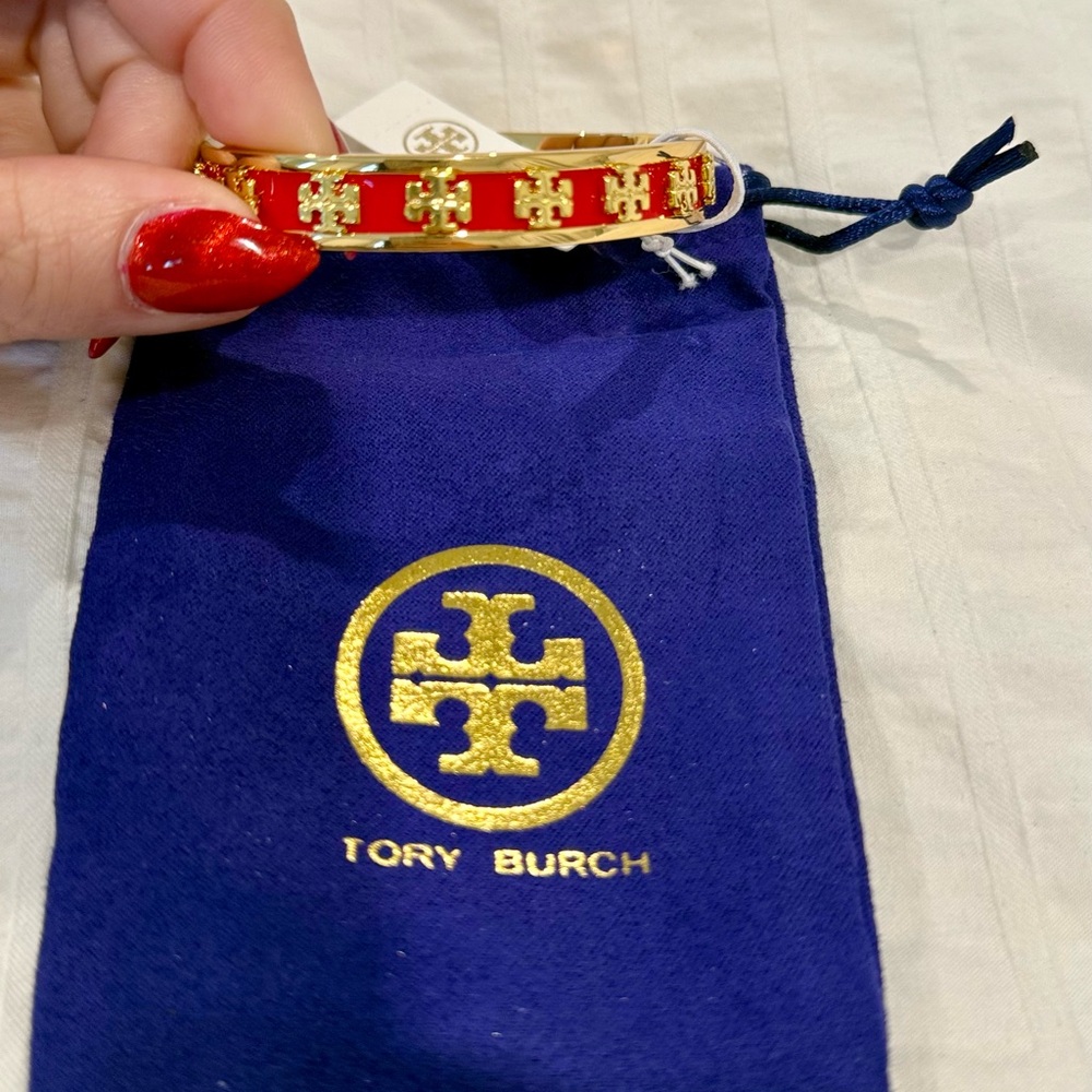 Tory Burch Red and Gold Enamel Bracelet